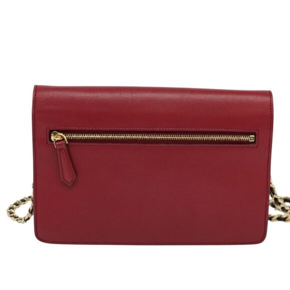 FENDI Chain Shoulder Bag Leather Red Gold Auth 125939 - Picture 3 of 16